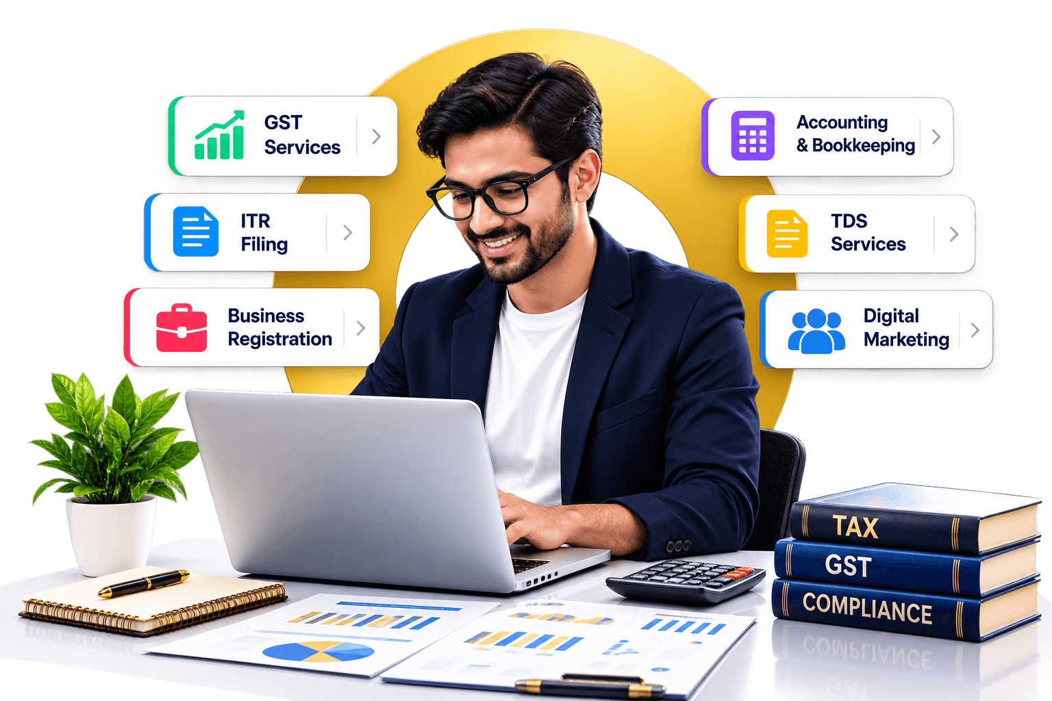 Professional services workspace illustration for BNT Services Solutions